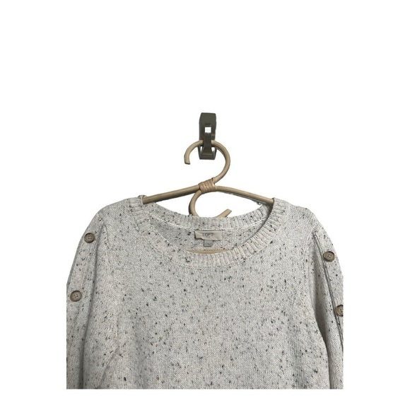 LOFT Button Sleeve Sweater Crew Neck Dress in Speckled Oatmeal Cream Size S - Picture 11 of 15